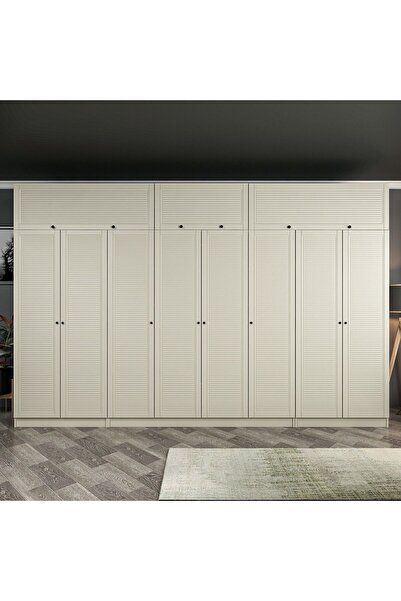 Minar Kale 8 Mebran Panjur Kapaklı 2 Çekmeceli Dolap Ve Yüklük Kumtaşı 235CM