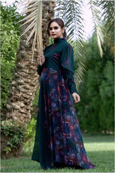 Hayati Collections 1 Piece – Chiffon Dark Green Maxi / Frock