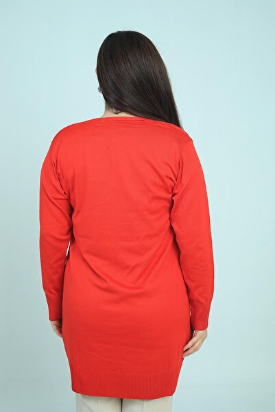 By Saygı Women's Large Houndstooth Pattern Cold Yarn Plus Size Long Cardigan