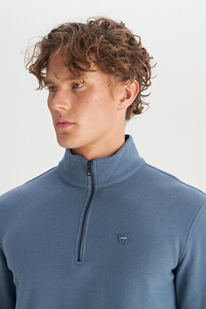 WRANGLER Pamuklu Regular Fit Dik Yaka Fermuarlı Selanik Örgü Sweatshirt