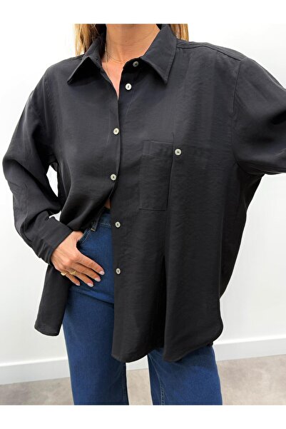 Maldia Shop Women's Slit Oversize Black Shirt