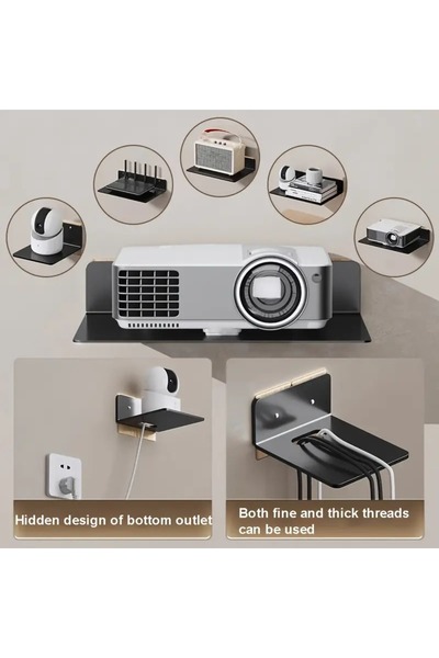 VENON L Beden 30 Cm x 20 Cm Projeksiyon Rafı WİFİ Duvar Askılık Router ve Tv Kutusu DUVARA MONTAJLI SİYAH