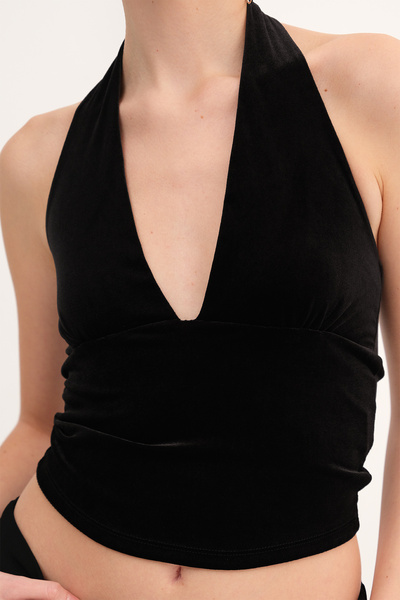 Addax Boyundan Geçmeli Kadife Bluz B12230