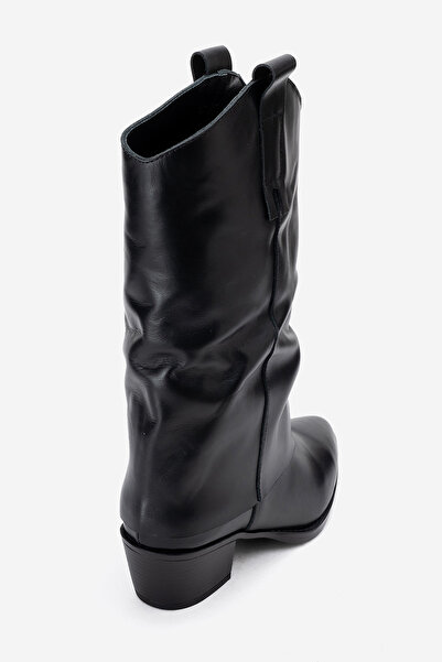 Dericlub Women's Wide Cut Short Heeled Boots Real Leather Rg 3019 Black