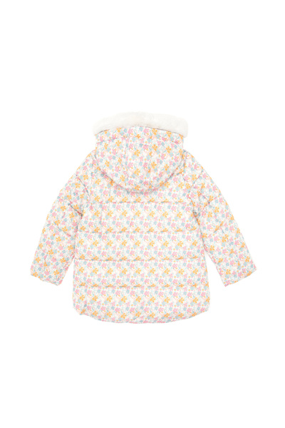 U.S. Polo Assn. Kız Çocuk Krem Çiçek Desenli İçi Polar Kapüşonlu Mont 50313063-VR256