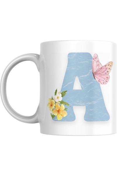 SiestaSafari Coffee Mug with Letter A - Personalized Alphabet with Floral Butterfly, Gift for Woman