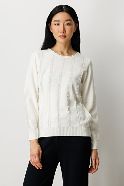 ON TRİKO Pulover tricotat cu decolteu în formă de O și detaliu cu ciucuri 653...