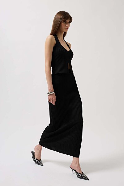 Maxi modena High Waist Textured Black Skirt - 38