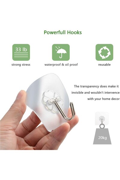 RABY Set de 24 cârlige de perete adezive super-rezistente, autoadezive, fără găurire, alb transparent