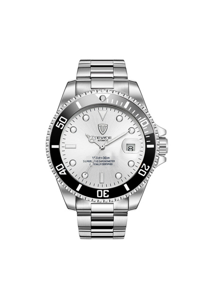 Tevise Ceas de mână bărbătesc mecanic automat de lux elegant argintiu alb