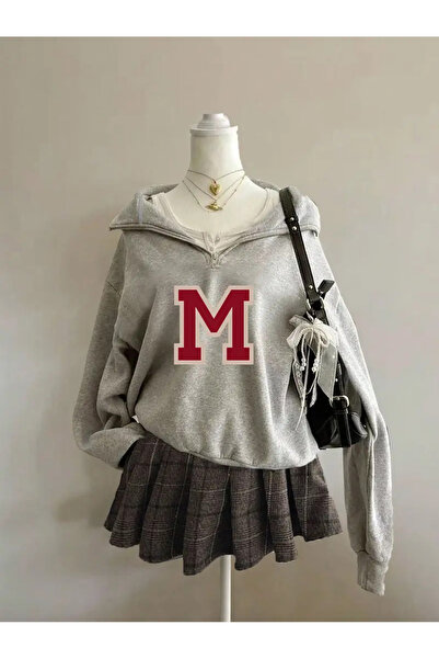 AEMİ Unisex Printed Half-Zip Oversize Sweatshirt