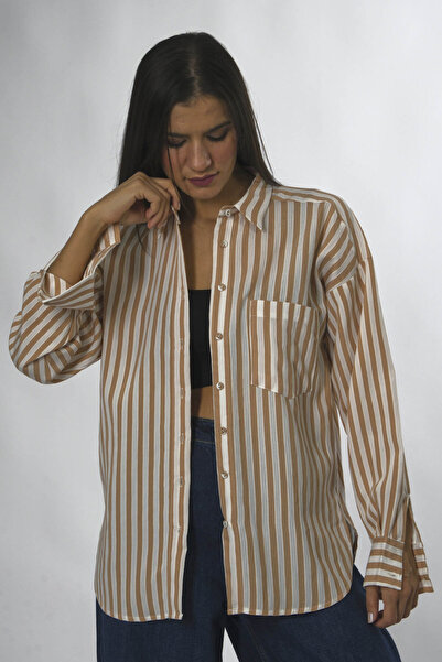 ABBRA Γυναικείο πουκάμισο με πολλές ρίγες και τσέπες