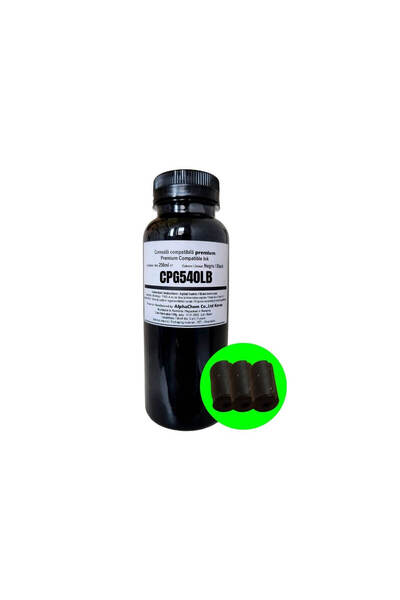 alphachem Canon Compatible Ink Bottle Set 1x250ml PG-540L Black, 3xPlugs for sealing the bottle
