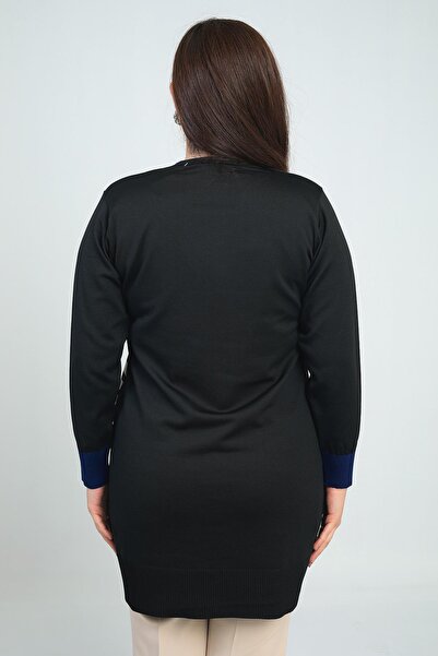 By Saygı Γυναικεία μακριά ζακέτα με ρίγες στην μία πλευρά, μεγάλου μεγέθους