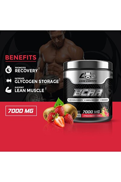 Core Champs مسحوق BCAA ٧٠٠٠ ملغ، غني بالليوسين | ٣٠ حصة (نكهة الفراولة والكيوي)