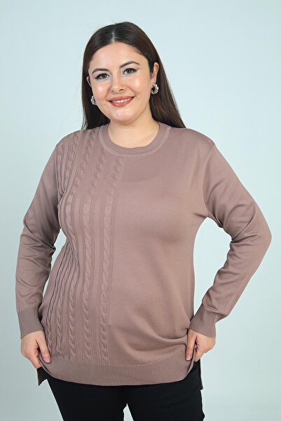 By Saygı Women's One Side Braided Plus Size Lycra Tunic Blouse