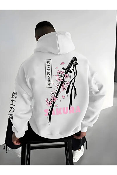 AEMİ سويت شيرت بقلنسوة مطبوع عليه سيف الساموراي للجنسين مصنوع من القطن بنسبة ...