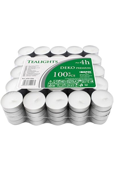 BISPOL Set of 100 Tea Light Candles, 4h Burn Time