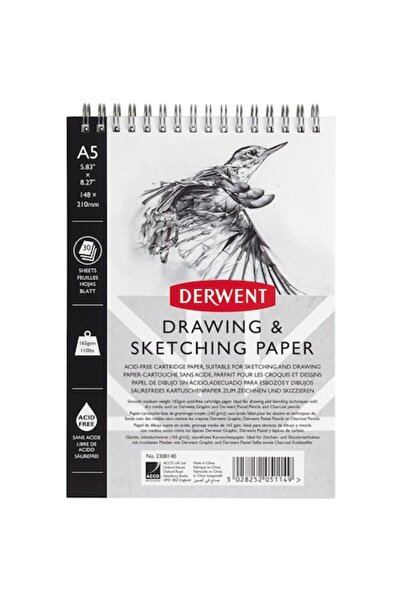 Derwent Bloc de desen și schițe profesional, A5, spirală, 30 de coli, 165 g/m...
