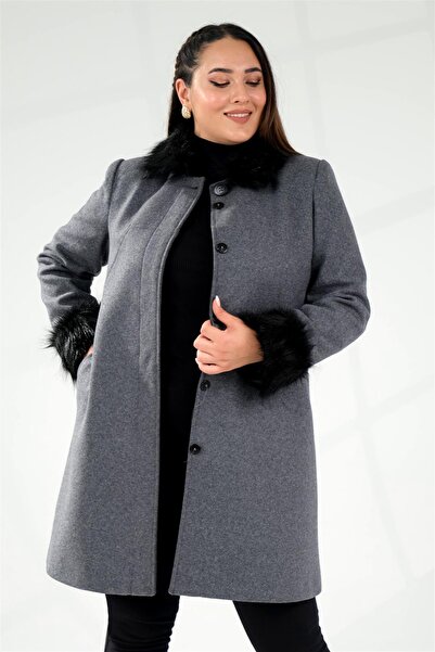 Roxxlen Plus Size Fur Sleeve Coat