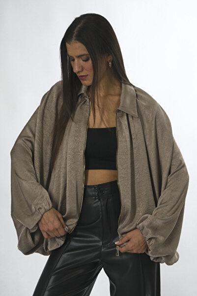 ABBRA Kadın Yarasa Kol Saten Bomber Ceket