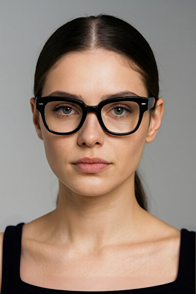 Chunky Frame Ogi Women's Black Framed Geometric Blue Block Blue Light Protection Screen Glasses