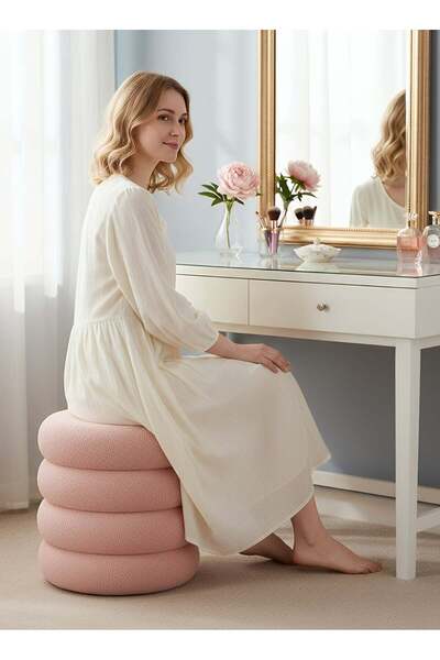Taimi Boucle Fabric Vanity Chair - Dressing Chair for Bedroom, Dressing Room, Makeup Chair 40x33cm - Pink