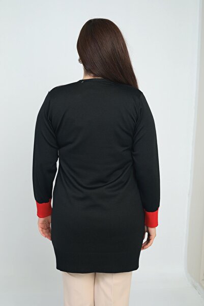 By Saygı Γυναικεία μακριά ζακέτα με ρίγες στην μία πλευρά, μεγάλου μεγέθους