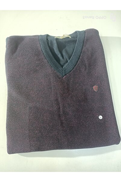 güleç gym Yamak Knitwear Steel Knit Wool V-Neck Patterned Sweater