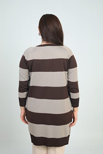 By Saygı Γυναικεία ζακέτα με χοντρές ρίγες μεγάλου μεγέθους