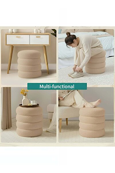 Taimi Boucle Fabric Vanity Chair - Dressing Chair for Bedroom, Dressing Room, Makeup Chair 40x33cm - Beige