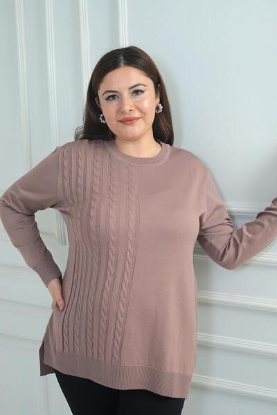 By Saygı Women's One Side Braided Plus Size Lycra Tunic Blouse