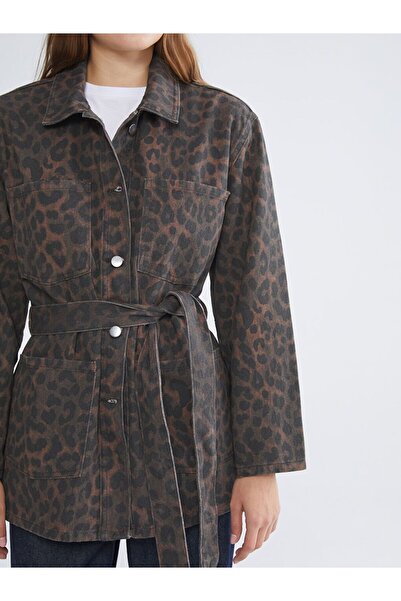 LC Waikiki Lcwaikiki Classic Leopard Print Belted Women's Jean Jacket