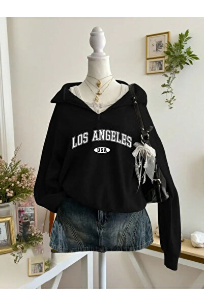 AEMİ Unisex Printed Half-Zip Oversize Sweatshirt