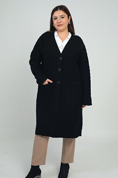 By Saygı Γυναικεία ζακέτα μεγάλου μεγέθους Lycra με τσέπες