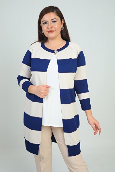 LipLipo Women's Transverse Thick Striped Plus Size Cardigan