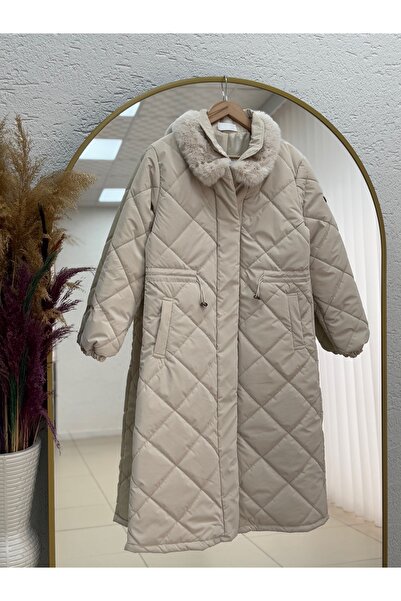 BENAHOLL Beluna Beli Cropped Collar Fur Detail Quilted Coat-En2176 Stone