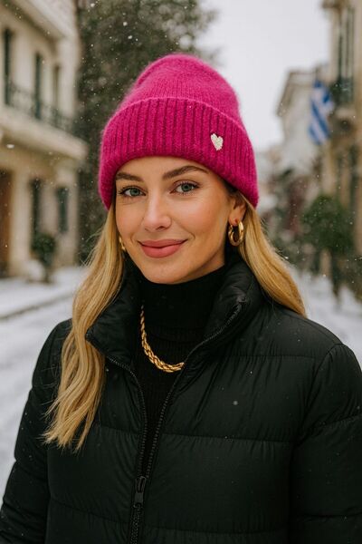 MARBERRY Beretă pentru femei cu broderie inimă auriu fucsia