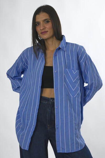 ABBRA Cămașă oversize cu textura în dungi pentru femei