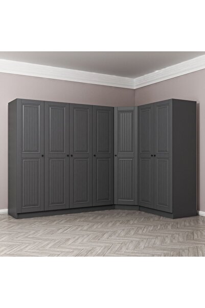 Minar Kale 7 Kapaklı 2 Çekmeceli Köşe Dolap Antrasit Mebran İlkbahar 190CM