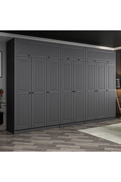 Minar Kale 8 Kapaklı 4 İç Çekmeceli Dolap Ve Yüklük Antrasit Mebran İlkbahar ...