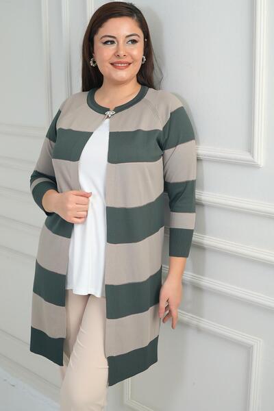 By Saygı Γυναικεία ζακέτα με χοντρές ρίγες μεγάλου μεγέθους