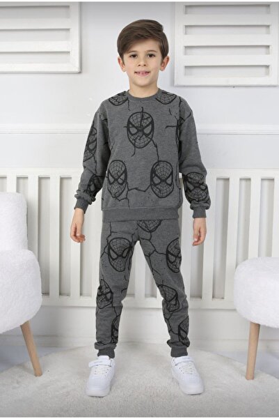 İsobel Kids Boy's Gray Melange Spider-Man Embroidered 2-Thread Tracksuit Set