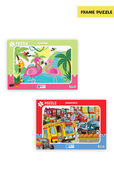 Blue Focus 2 Pcs 30 Pieces Children's Puzzle Flamingo and Transportation Vehi...