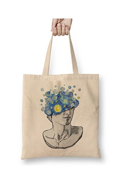 Toyaso Geantă din pânză cu sculptură de noapte înstelată de Van Gogh, cu mâne...