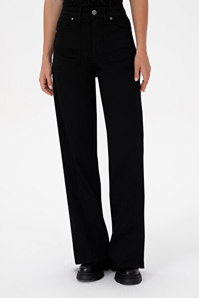 U.S. Polo Assn. Women's Black Wide Leg Flare Fit Canvas Pants 50309352-Vr046