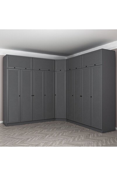 Minar Kale 9 Kapaklı 4 Çekmeceli Köşe Dolap + Yüklük Antrasit Mebran Panjur 2...