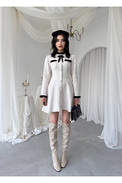 YURELİ Tuvit Broş Aksesuar Detaylı Mini Kloş Elbise