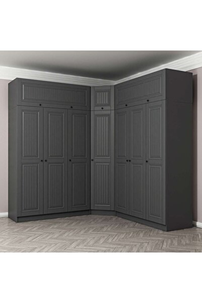 Minar Kale 7 Kapaklı 4 Çekmeceli Köşe Dolap + Yüklük Antrasit Mebran İlkbahar...