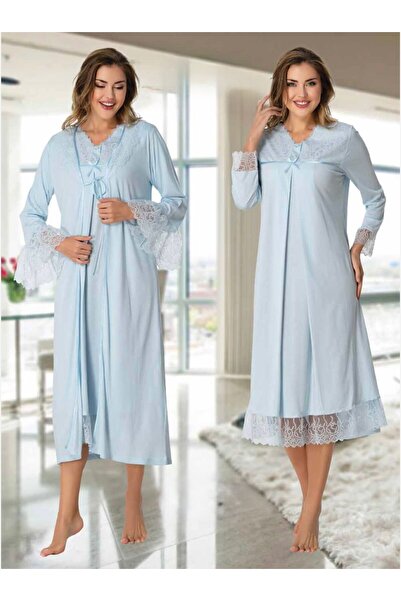 Generic Brand Women's Blue Design Long Sleeve Lace Detail Cut Out Maternity N...